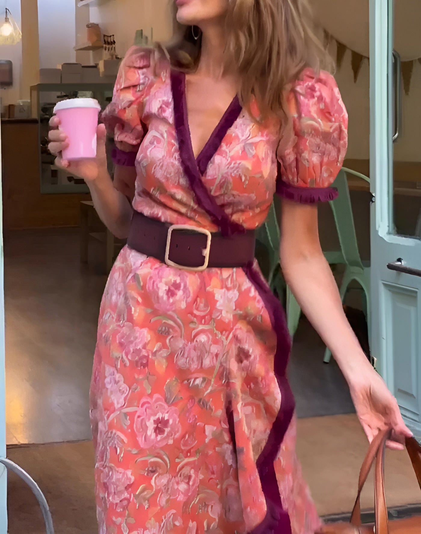 Alina™ | Elegant Rosa Maxikjole med Korte Ermer