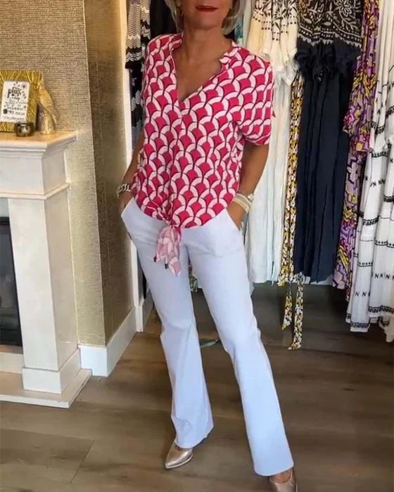 NOVA - CASUAL TOP MET PRINT EN V HALS