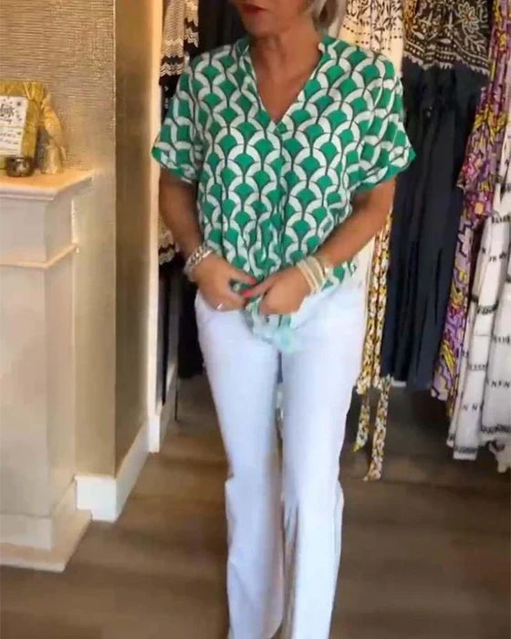 NOVA - CASUAL TOP MET PRINT EN V HALS